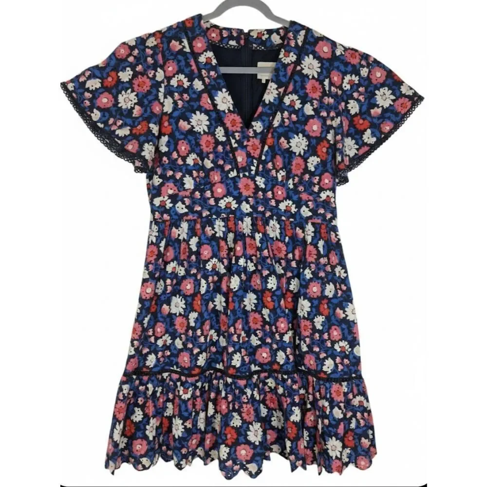 Kate spade womens size 12 shift dress blue pink boho whimsigoth flutter sleeve - Picture 2 of 11